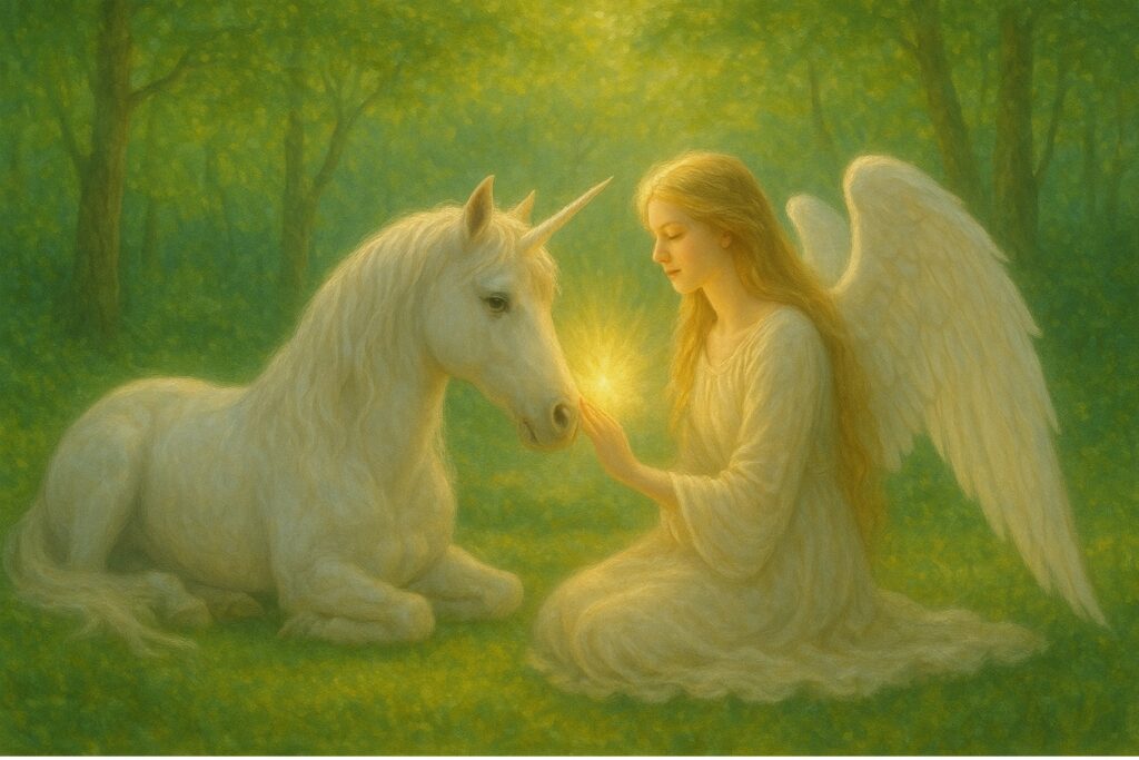 癒しと魂の声に気づきを与えるユニコーンと女神のスピリチュアルアート